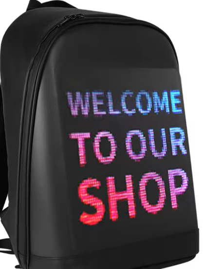 Ghiozdan Smart cu Display LED, WiFi, Waterproof, Aplicatie Dedicata iOS/Android, Port USB Extern, cu 2105 lumini, 3 compartimente, 23L, suport laptop/tableta, pentru calatorie, scoala sau serviciu, Negru