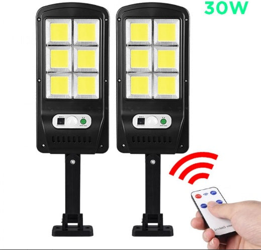 Set 2 x Lampa solara cu panou solar, senzor miscare, telecomanda si functii multiple
