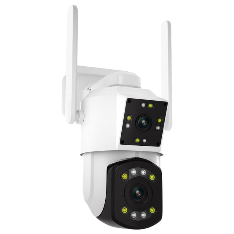 Camera supraveghere exterior cu Detector de mișcare WiFi PT210 cu două lentile/camere una fixa si una robotizata ,alb