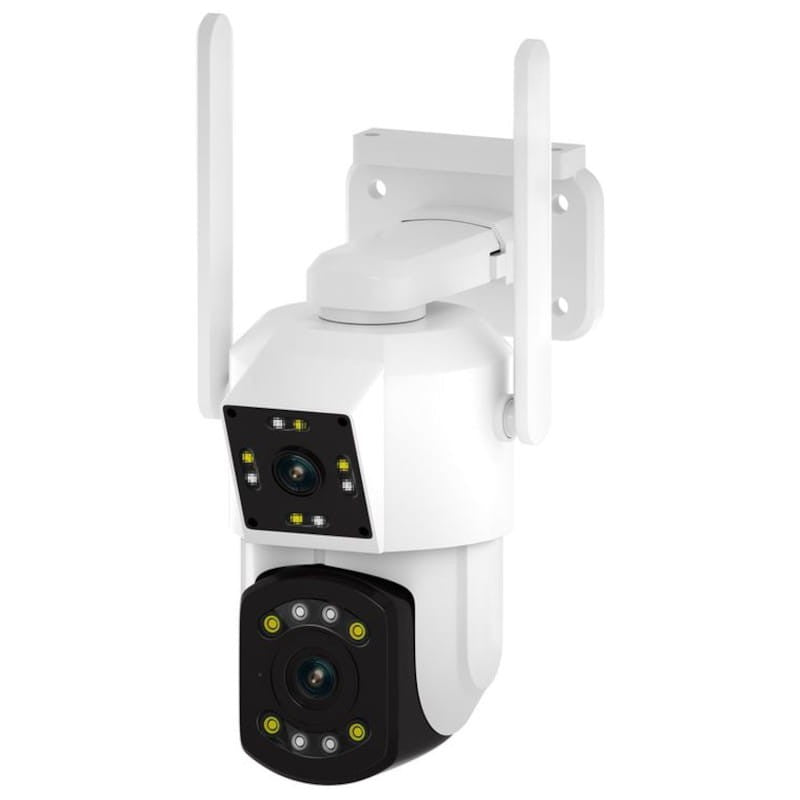 Camera supraveghere exterior cu Detector de mișcare WiFi PT210 cu două lentile/camere una fixa si una robotizata ,alb