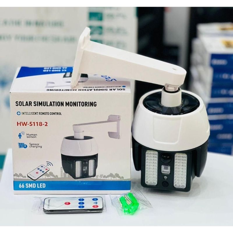 Lampa solara tip Cameră de securitate falsă cu senzor de mișcare,telecomanda HW-5118-2 66 LED SMD