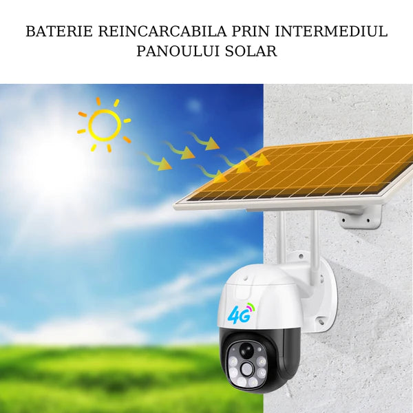 Camera de Supraveghere Solara 4G Cartela SIM 3 MP, Full HD 1080p, Panou Solar 9W Rezistenta La Apa IP 66, Alba
