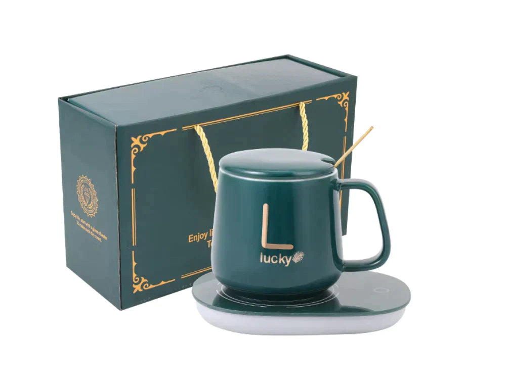 Cana ceramica cu incalzitor, lingurita, temperatura constanta 55 grade, 220V, 400 ml, verde,alb,roz
