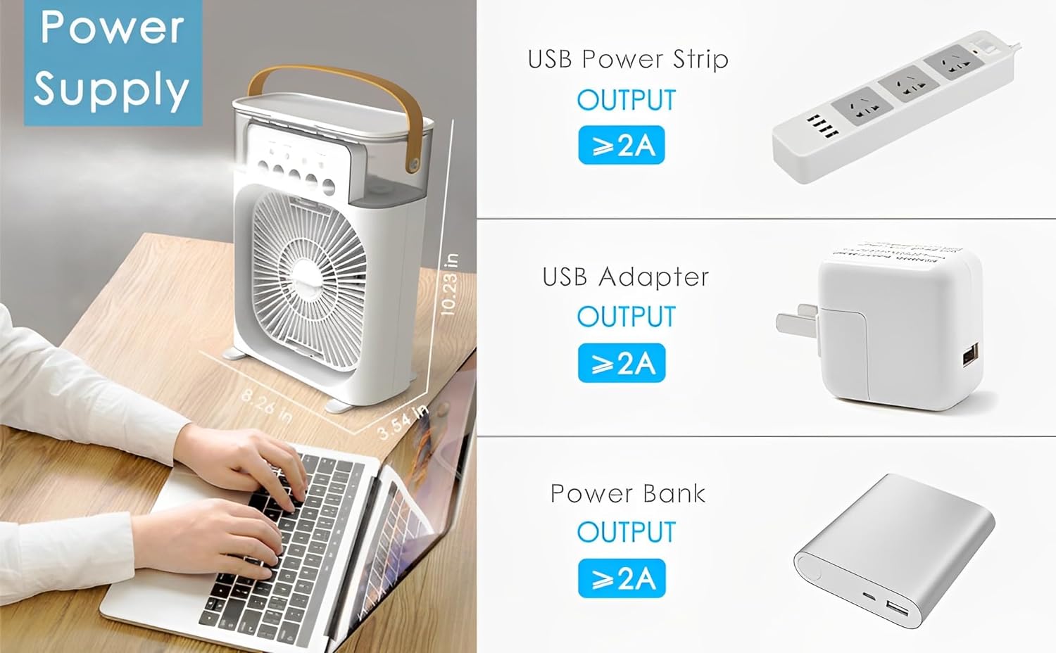 Ventilator portabil 3 în 1 cu pulverizare: racorire, umidificare și iluminare în 7 culori