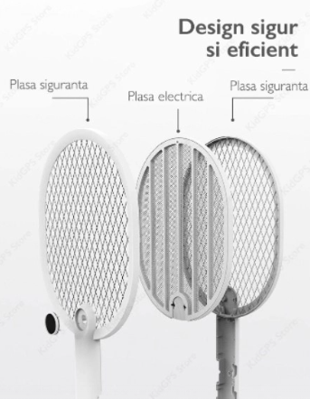 Paleta electrica anti tantari si insecte 2IN1cu lumina inclusa, stativ birou, utilizare manuala sau automata acumulator 2000mAh 3000V