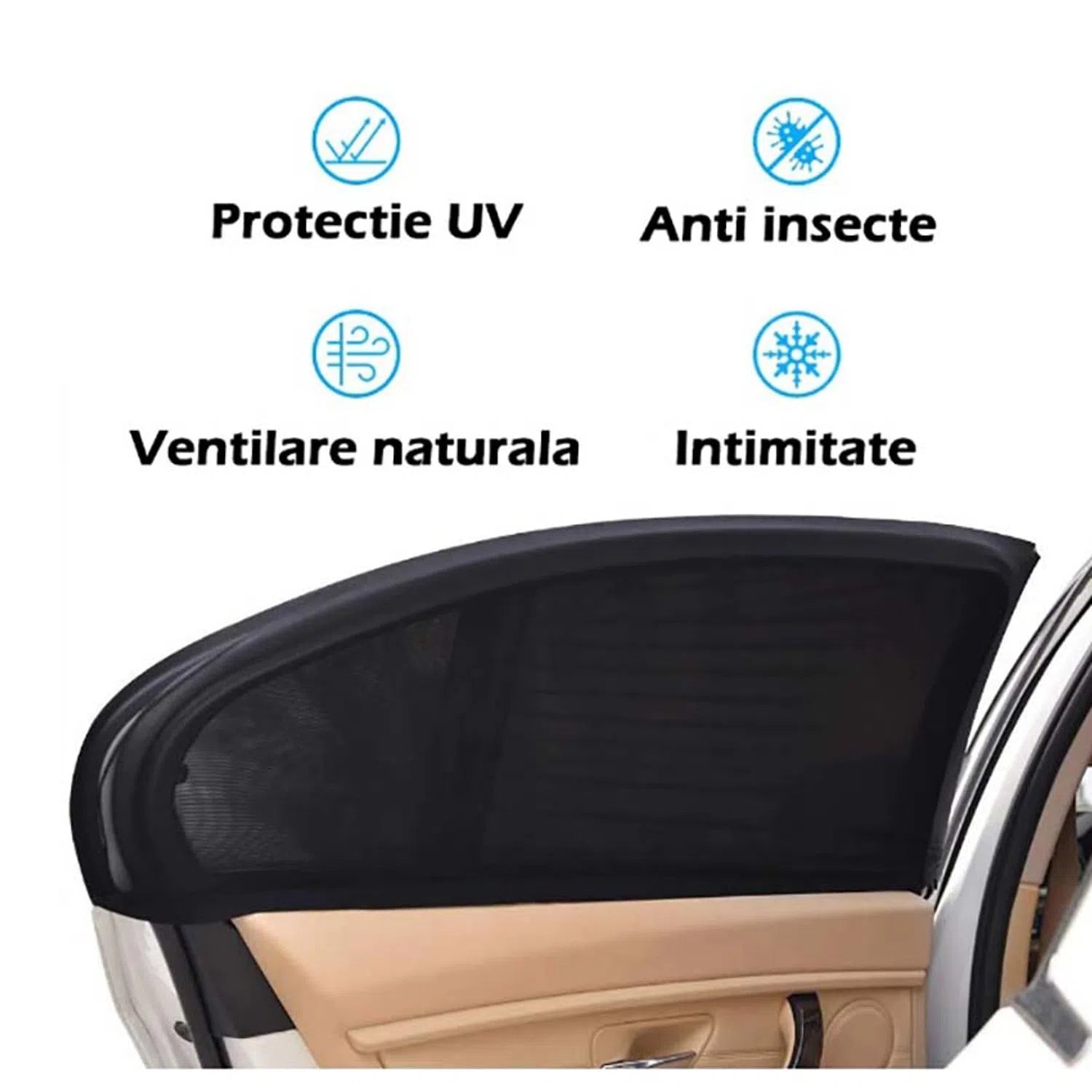 Set 2 x Parasolar auto pentru geamuri laterale, universal, negru