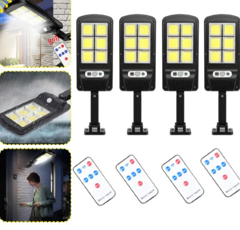 Set 4 Lampi solare cu 6 celule, 96 LED COB si telecomanda