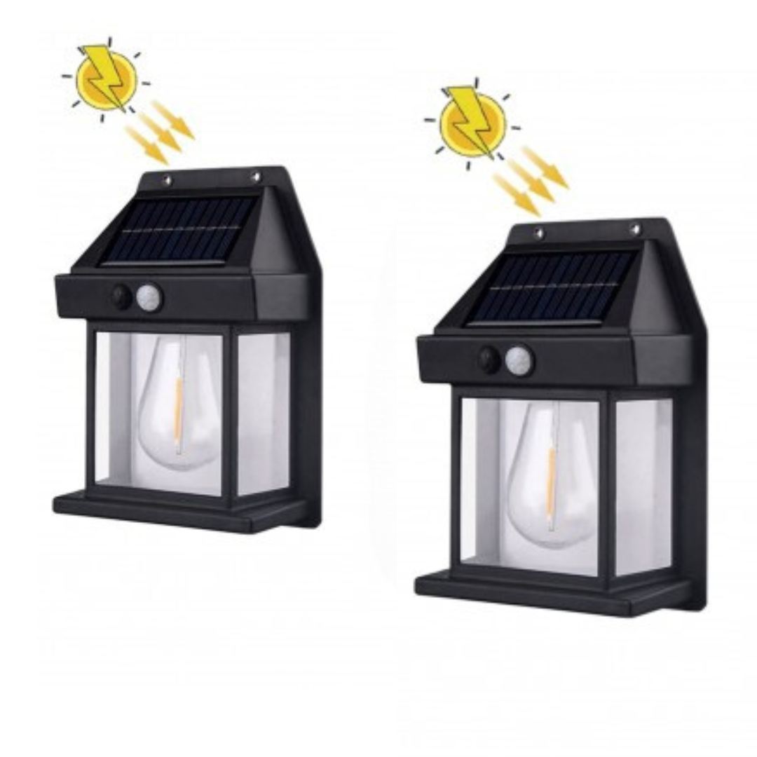 Set 2 x Lampa solara de perete tip bec clasic cu senzor de miscare fara fir LED 3W