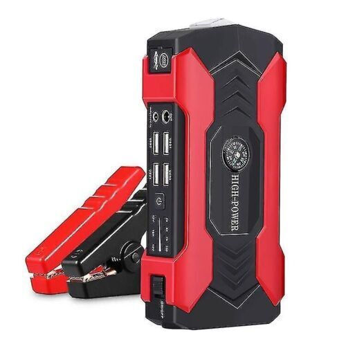 Starter auto Andowl, Q-D1030, pentru motor benzina/diesel, multifunctional, 15000 mAh, 12V-19 V output, 4 iesiri USB, lumini de urgenta, busola, 17X8.8X3.8 cm, temperaturi de rezistenta -40 C, +80 C, afisaj electronic, ciocan multifunctional, rosu/negru