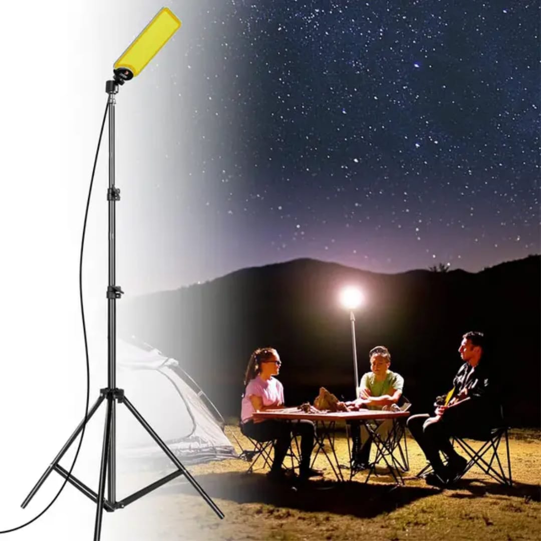 Trepied cu proiector LED cob 100w exterior Inaltime maxima 2,3m Alimentare 12v Ideal pt pescuit,camping,casa Cablu 3m lungime cu intrerupator Raza iluminare 30m