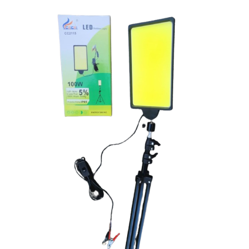 Trepied cu proiector LED cob 100w exterior Inaltime maxima 2,3m Alimentare 12v Ideal pt pescuit,camping,casa Cablu 3m lungime cu intrerupator Raza iluminare 30m