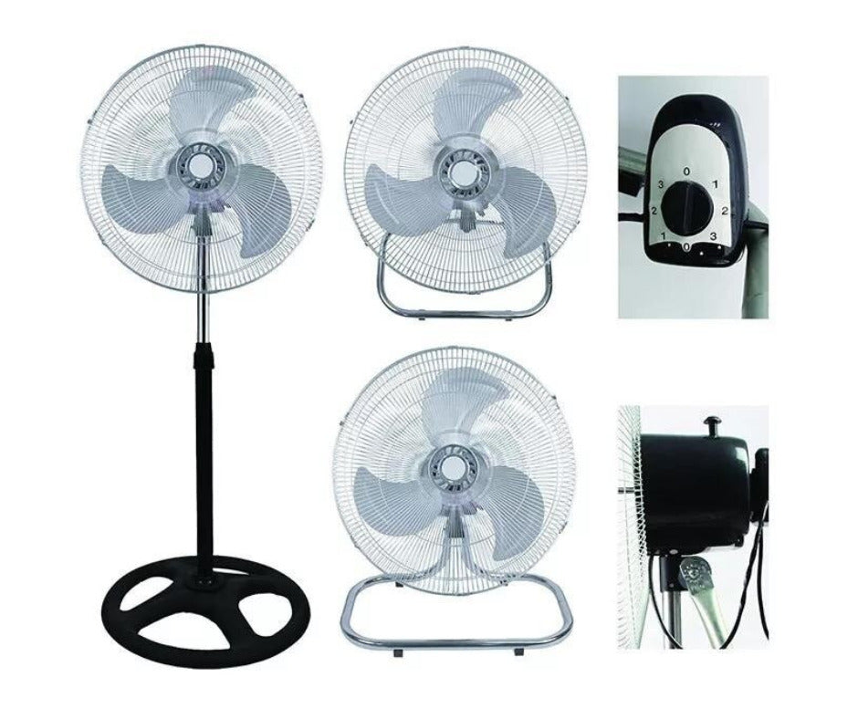 Ventilator oscilant de podea din otel, 3 viteze, talpa rotunda, Alb/Negru