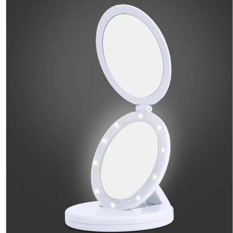 Oglinda Cosmetica Dubla, cu LED, Efect de Lupa, Pliabila, Reincarcabila, Unghi de Inclinare Ajustabil