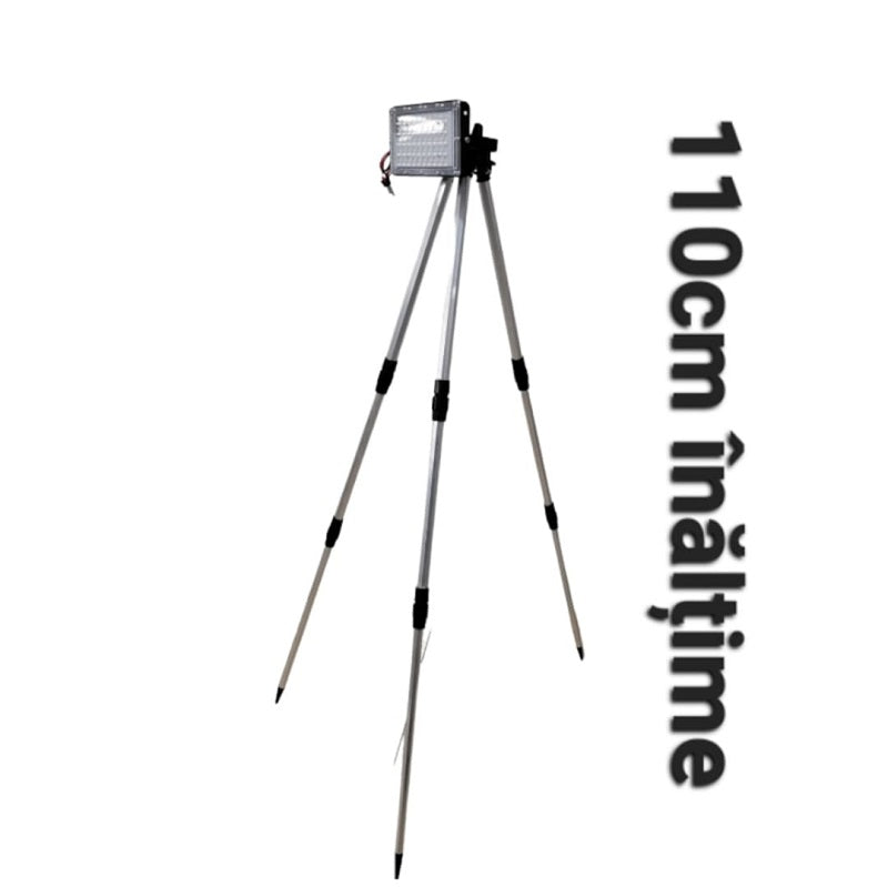 Kit iluminat pescuit trepied aluminiu 110cm cu proiector 50w 12v cu fir si clestisori