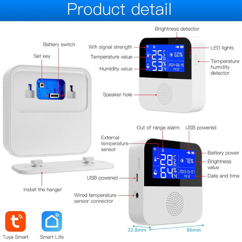 Termostat de camera inteligent WiFi, temperatura si umiditate, display LCD 2.9inch