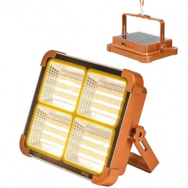 Proiector LED cu panou solar, 500W, portocaliu, USB