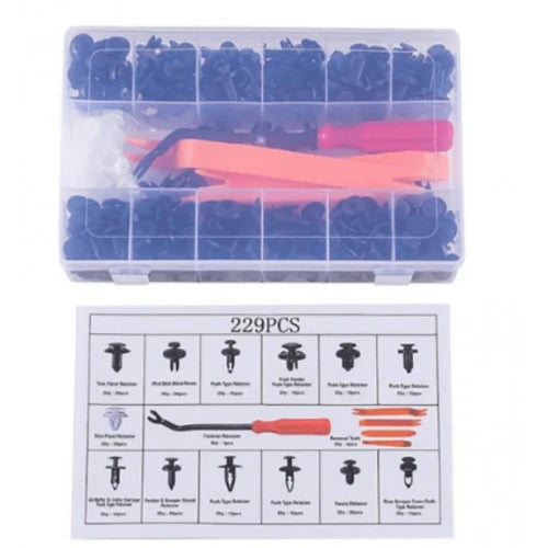 Trusa clipsuri auto 229 piesecu unelte demontare incluse+Cadou