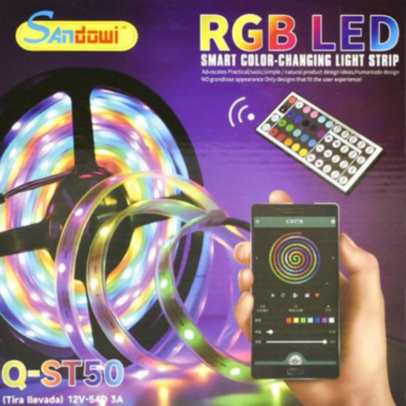 Banda LED RGB autoadeziva cu functie de sunet, Bluetooth si telecomanda, Q-ST50,