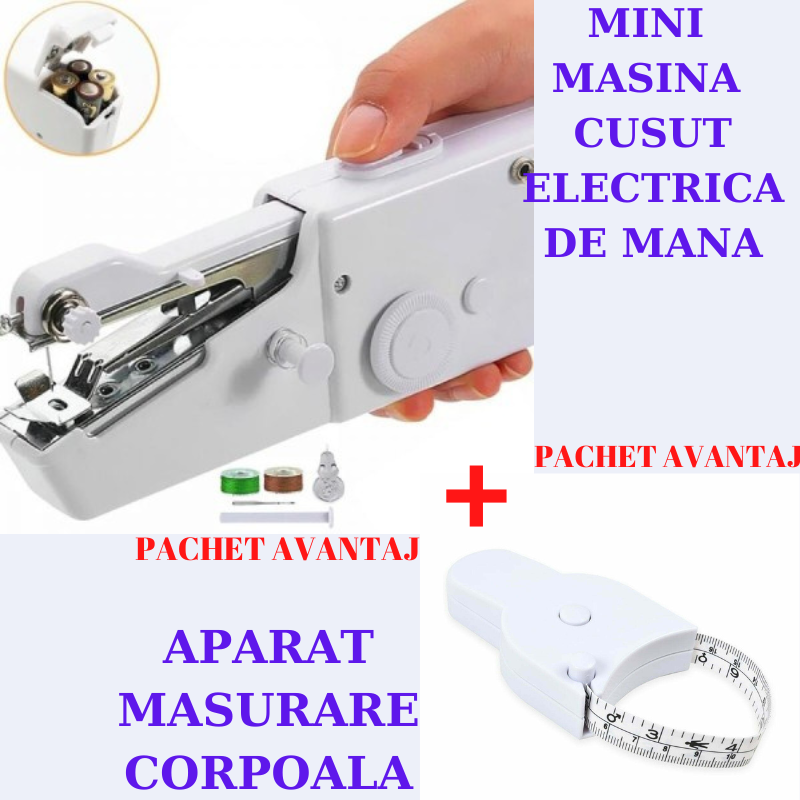 Pachet Avantaj: Masina cusut electrica de mana si aparat masura corporala centimetru