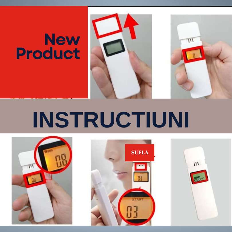 Tester de alcoolemie digital, raspuns rapid, functie de ceas, cronometru, alb - AT001