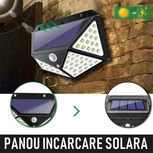 Set 3 lampi solare 100 LED, cu senzor de miscare si 3 moduri operare