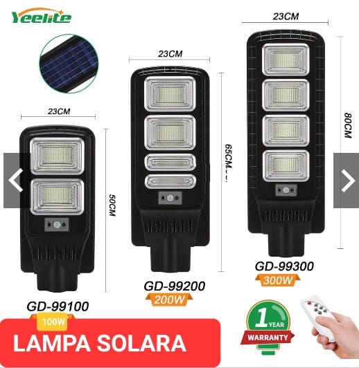 Lampa solara iluminat stradal 100w,200w,300w senzor de miscare telecomanda cu teava prindere