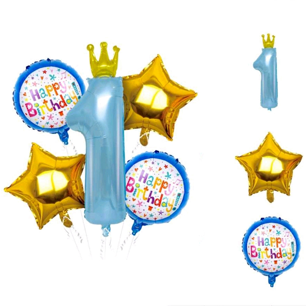 Set 5 baloane petrecere cu stelute si cifra BAIETI ' 1 ' FD0856