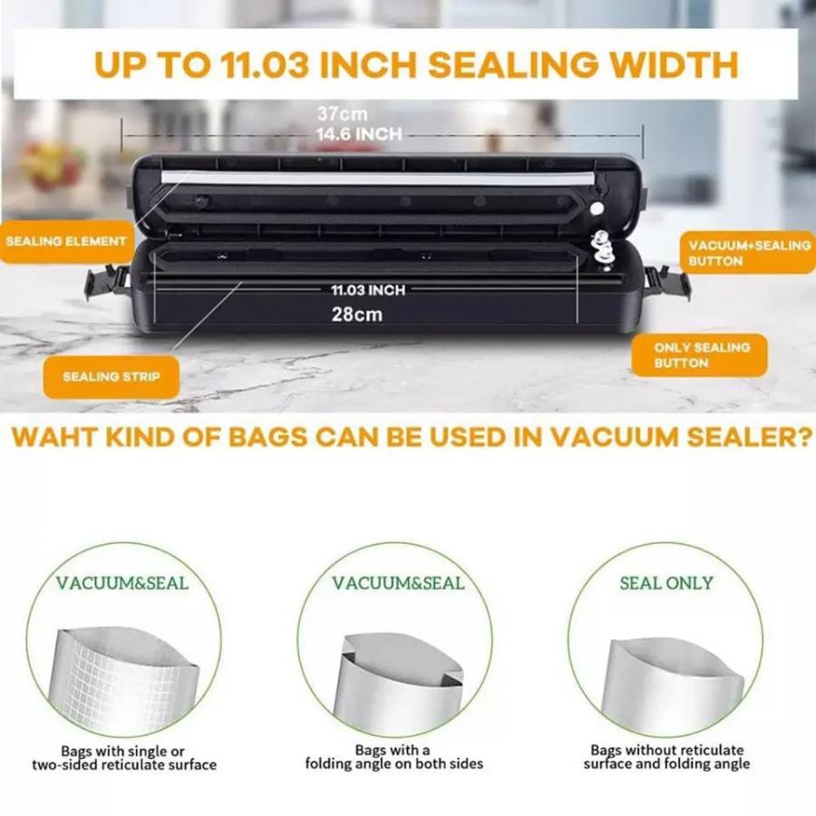 Aparat De Vidat Si Sigilat Vacuum Sealer, Tnagora®, Q-Z100, 220V, 90W, negru, 30cm negru