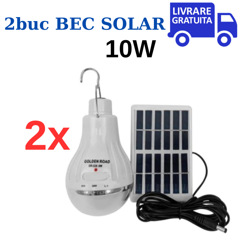 LIVRARE GRATUITA Bec cu leduri 10W portabil si mini panou solar inclus pentru incarcare , baterie reincarcabila
