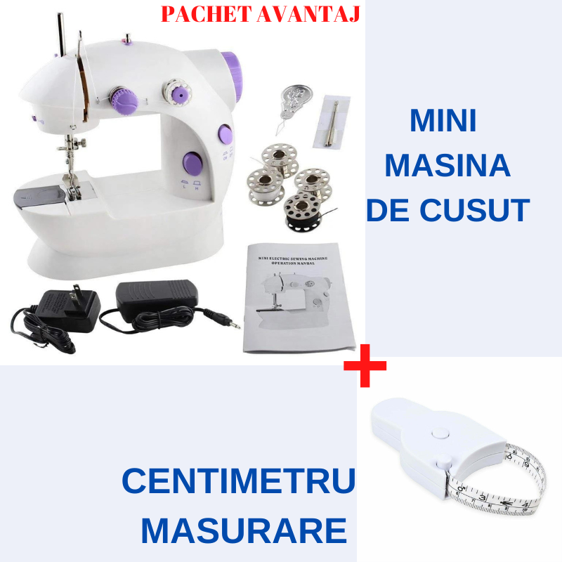 Pachet Avantaj: Mini masina cusut electrica si aparat centimetru masurare a corpului