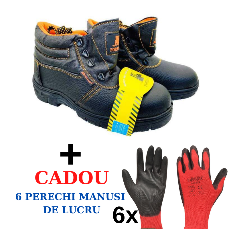 Bocanci de Protectie santier cu bombeu metalic Forklift + Cadou