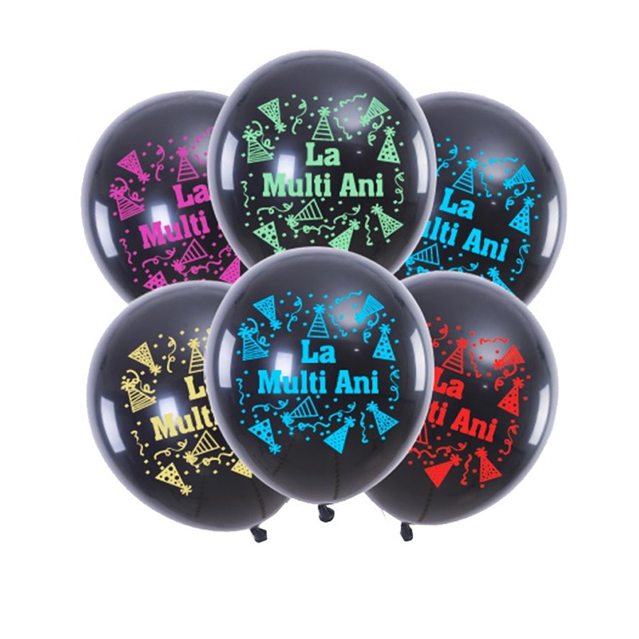 pachet 12 baloane compus din Set 6 baloane “La multi ani”, negre, 30 cm+Set Baloane Imprimate Ovale, La Multi Ani, 30 cm, 6 PC (3 Culori Mixate), FA0246