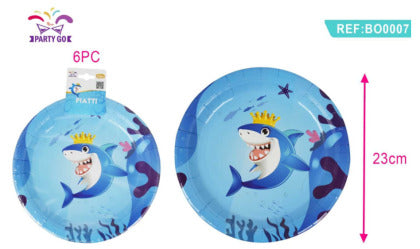 Farfurii party bo0007 23cm 6/set rechin albastru