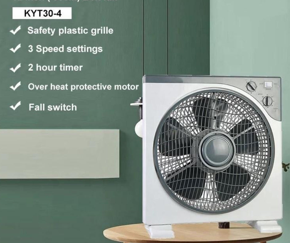 Ventilator Box Fan 30cm, cu grila rotativa – 3 viteze, 30cm, 45W, culoare alb/gri