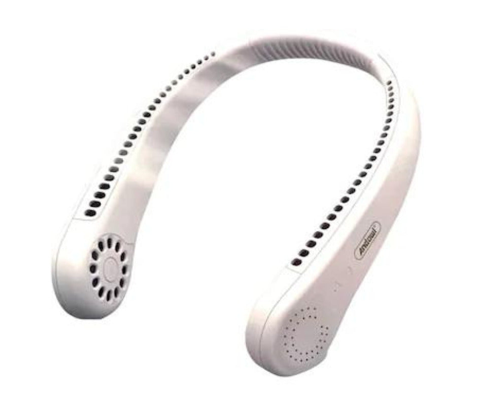 Mini ventilator portabil pentru gat, 3 trepte de viteza, incarcare USB, pana la 4 ore de functionare, acumulatori 1200mA, culoare alb