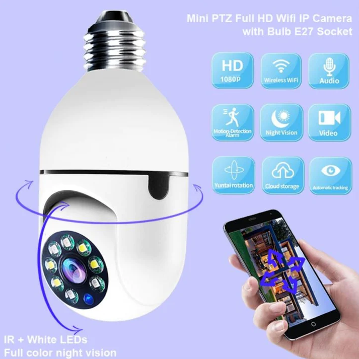 Camera de Supraveghere IP, WI-FI, HD, Smart-Bulb, tip bec, cu Senzor de Miscare si Aplicatie Telefon