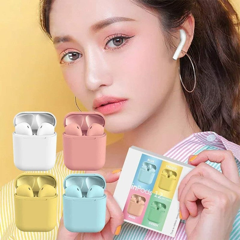 Casti wireless TWS i12, Bluetooth 5.0, Touch, Compatibile Android & iOS Alb,Roz,Albastru,Verde,Galben