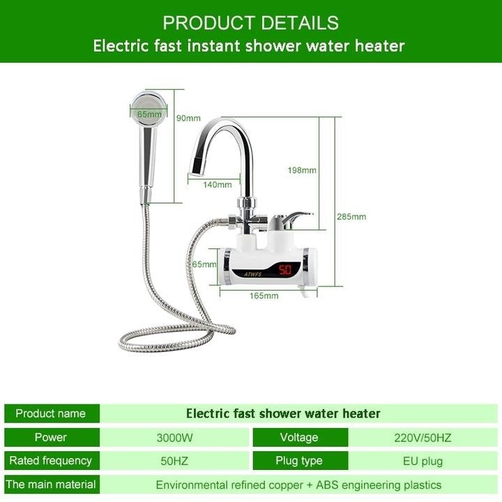 Robinet cu dus electric, prindere in perete sau pe chiuveta afisaj, incalzire apa 3KW, Debit 2 litri/minut