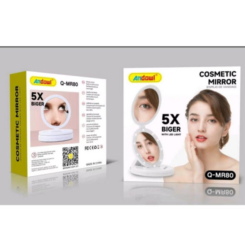 Oglinda Cosmetica Dubla, cu LED, Efect de Lupa, Pliabila, Reincarcabila, Unghi de Inclinare Ajustabil