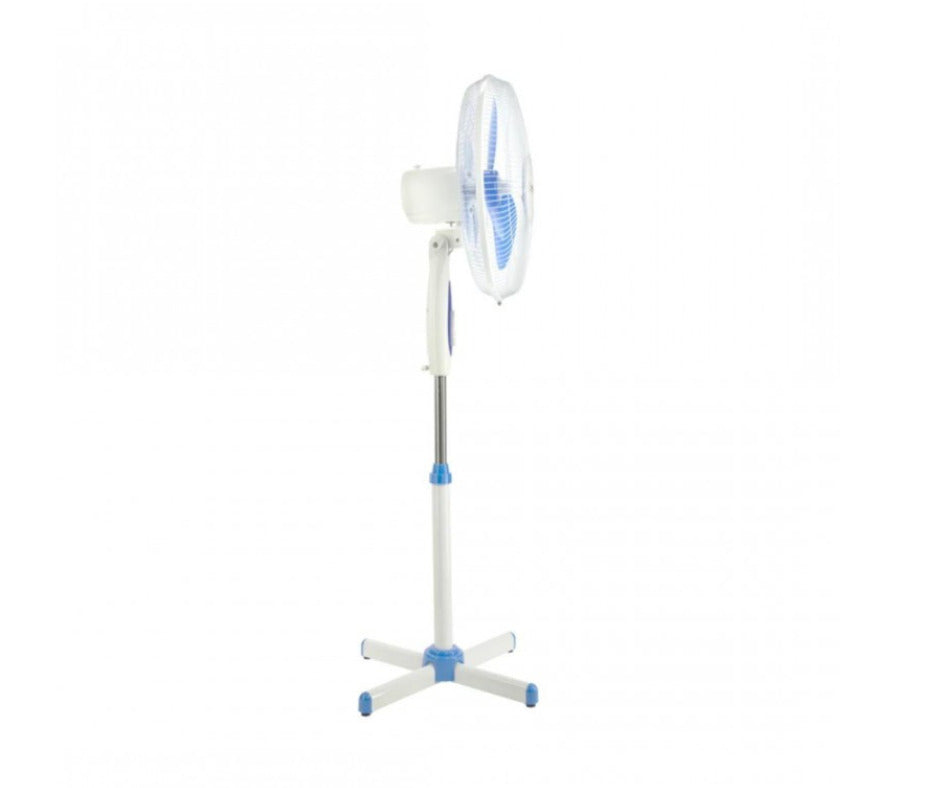 Ventilator de podea 40W cu posibilitatea reglarii inaltimii 100 - 128 cm, culoare alb/albastru