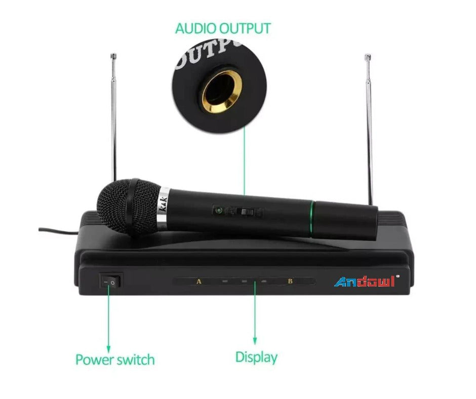 Kit Microfon Profesional fara Fir Andowl, Microfon Wireless Karaoke, Sistem statie sunet si microfon karaoke, negru