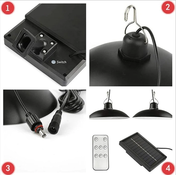 Set 2 Lampi solare suspendate cu abajur, lumina alba, telecomanda inclusa panou solar fir 5m