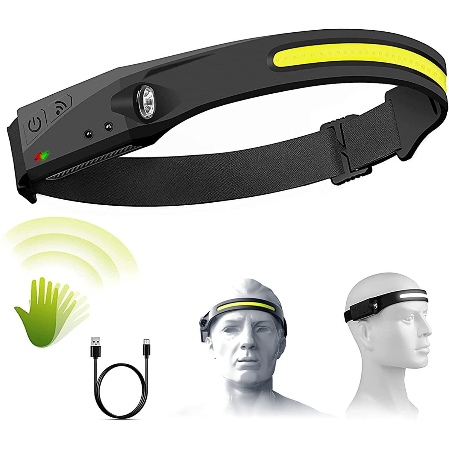 Lanterna de cap cu acumulator intern, frontala, cu SENZOR de miscare, pentru pescuit, camping, drumetii, waterproof, banda leduri, 45m, 350lm
