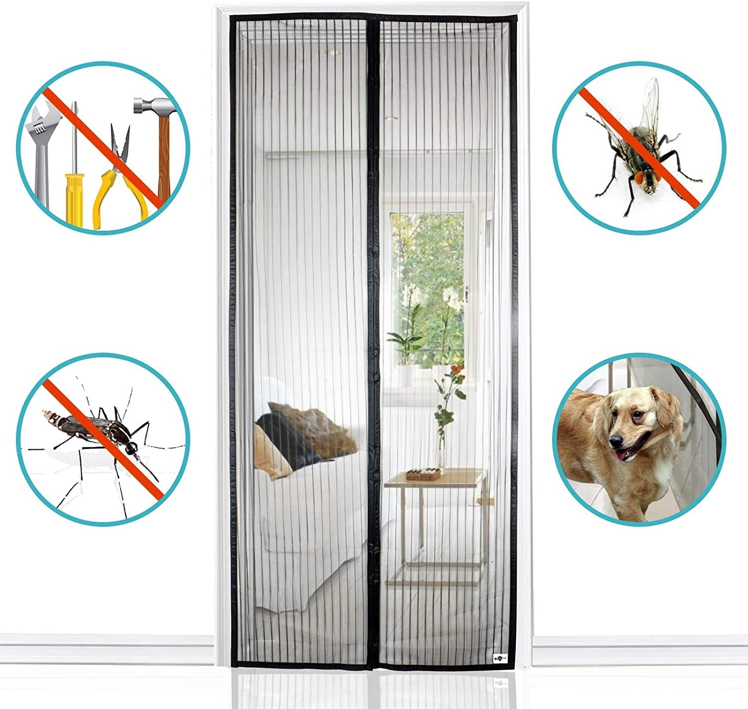 1+1Gratuit Perdea Cu Magneti Anti Insecte Magic Mesh, Culoare Negru