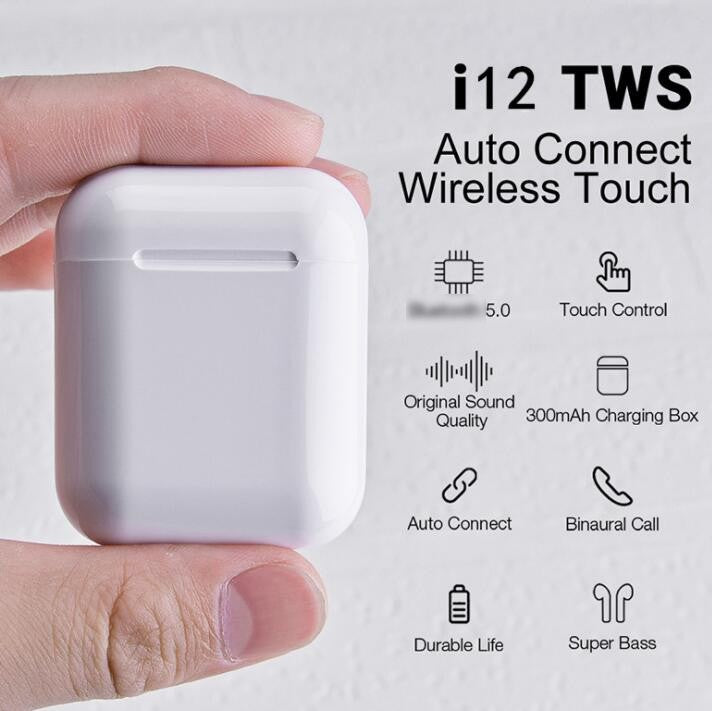 Casti wireless TWS i12, Bluetooth 5.0, Touch, Compatibile Android & iOS Alb,Roz,Albastru,Verde,Galben