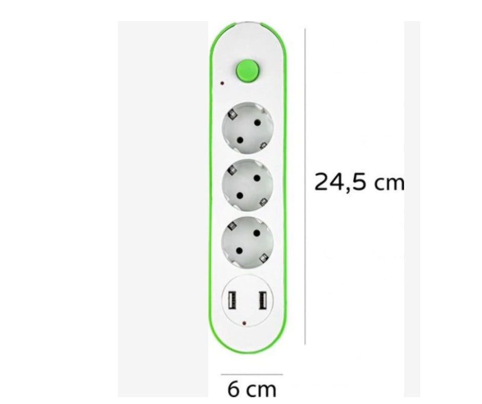 Prelungitor 3 prize, 2 usb-uri, lungime cablu 3m