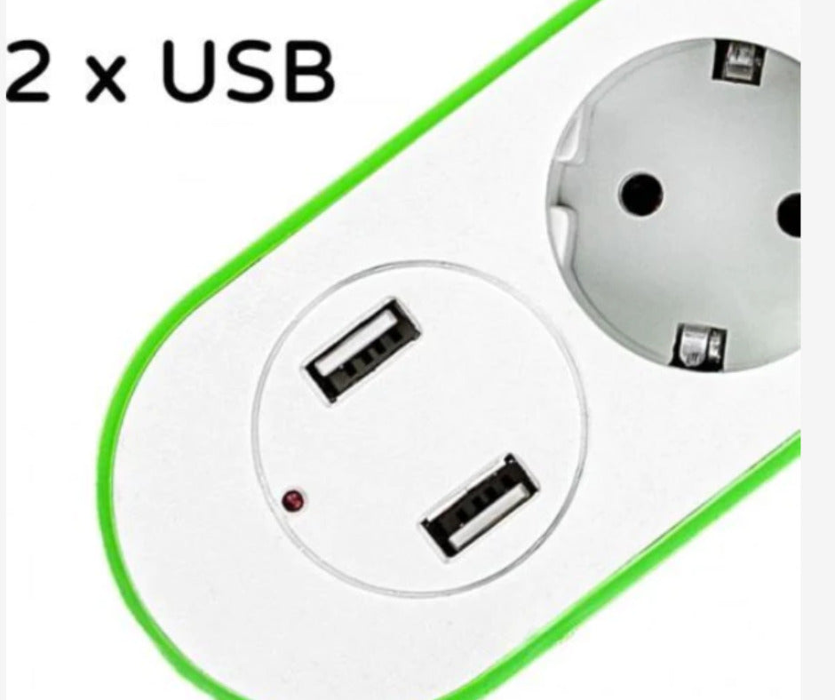 Prelungitor 3 prize, 2 usb-uri, lungime cablu 3m