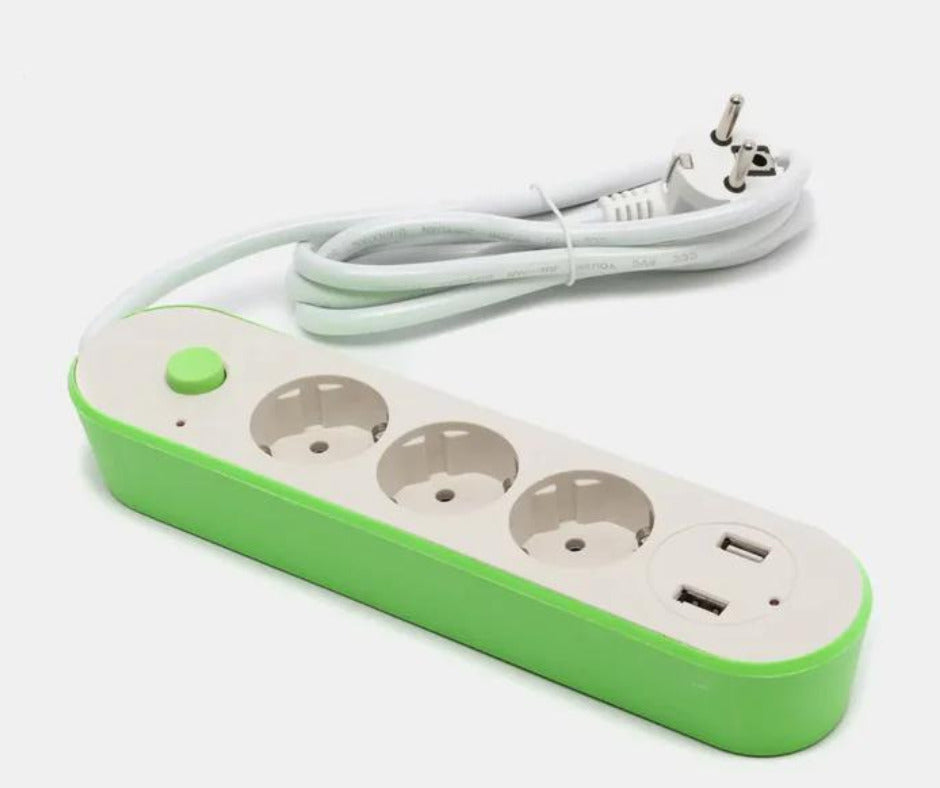 Prelungitor 3 prize, 2 usb-uri, lungime cablu 2m