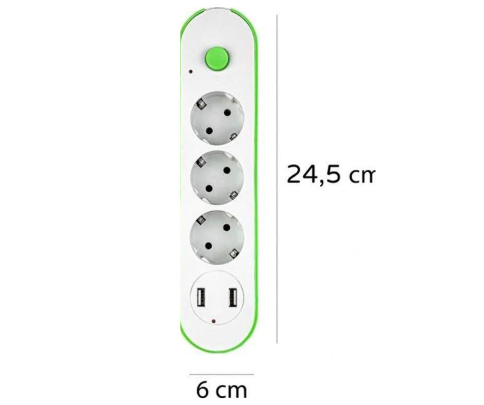 Prelungitor 3 prize, 2 usb-uri, lungime cablu 2m