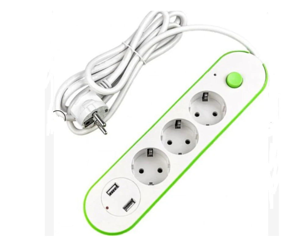 Prelungitor 3 prize, 2 usb-uri, lungime cablu 3m